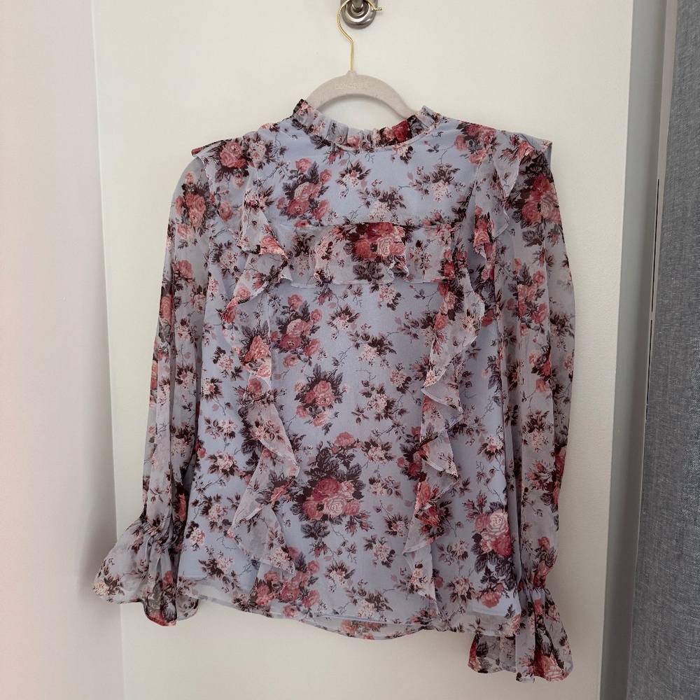 Rachel Parcell Floral Ruffle Detail Long Sleeve Top